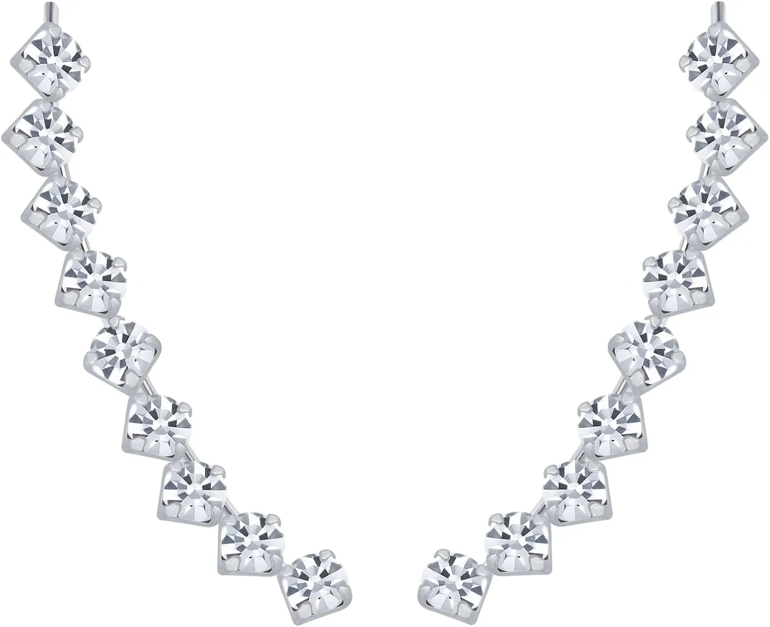 0.80 Inch Crystal Ear Crawler Cuff Earrings Hypoallergenic Stud Ear Climber Jackets, 925 Sterling Silver