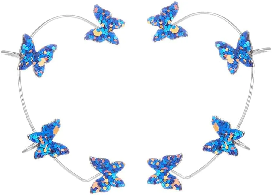1 Pair Glitter Butterfly Cuff Earrings Zirconia Crystal No Piercing Fake Adjustable Ear Cuff Clip Wrap Around for Women Wrap Crawler Jewelry