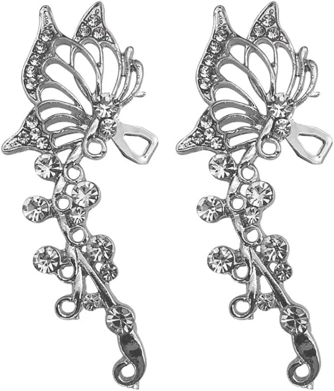 1 Set 2pcs Earrings Fairy Ear Cuffs Elf Ear Wrap Valentine Ear Crystal Ear Elf Ear Cuffs Fairy Ear Wraps Silver Ear Cuffs Diamond Earings Woman Alloy Rhinestones Sterling Silver
