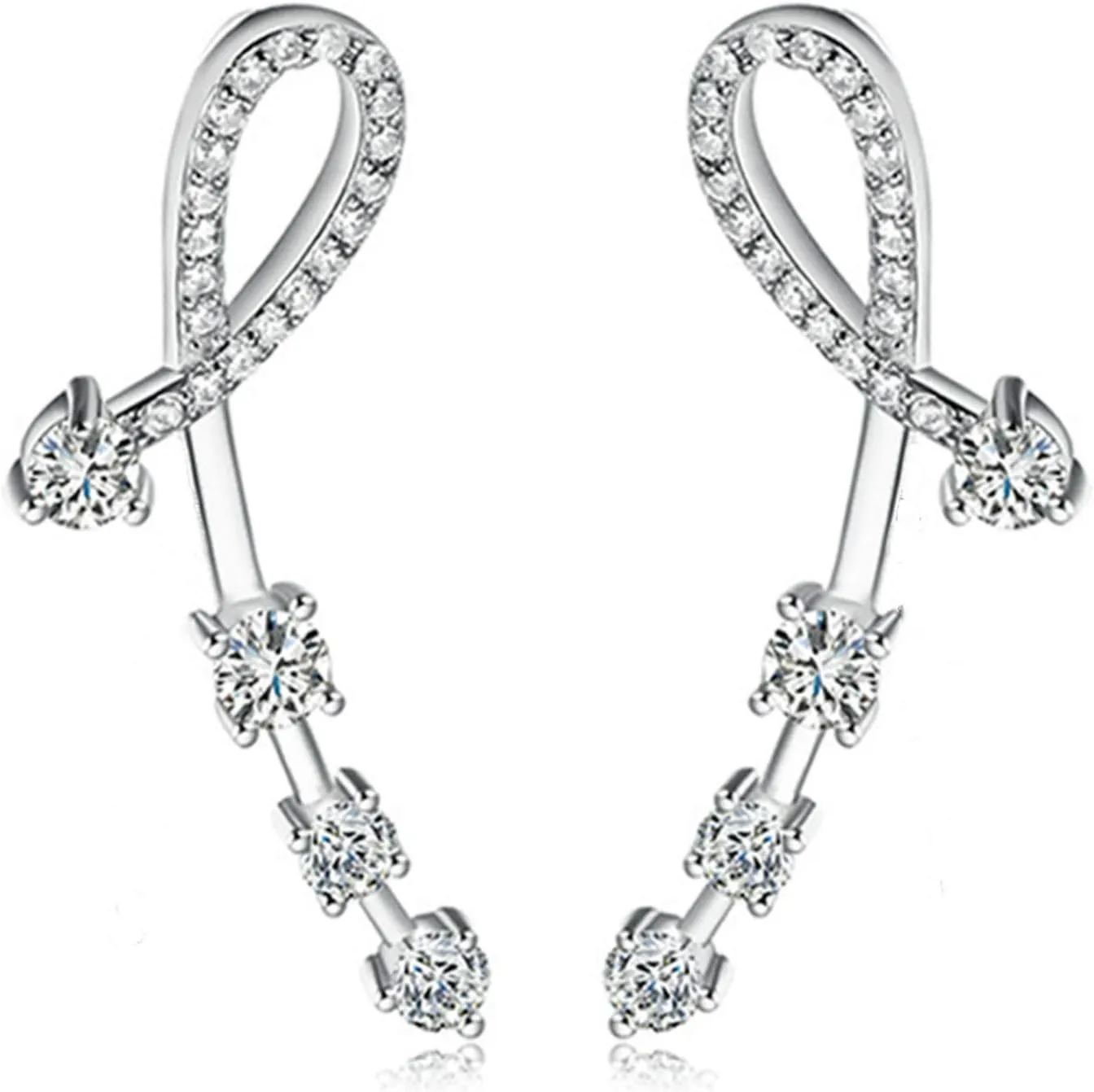 14K Gold Plated Cubic Zirconia Ear Crawler Earrings Ear Cuffs Hoop Climber Cartilage Earrings Piercing CZ Hypoallergenic Earring for Women