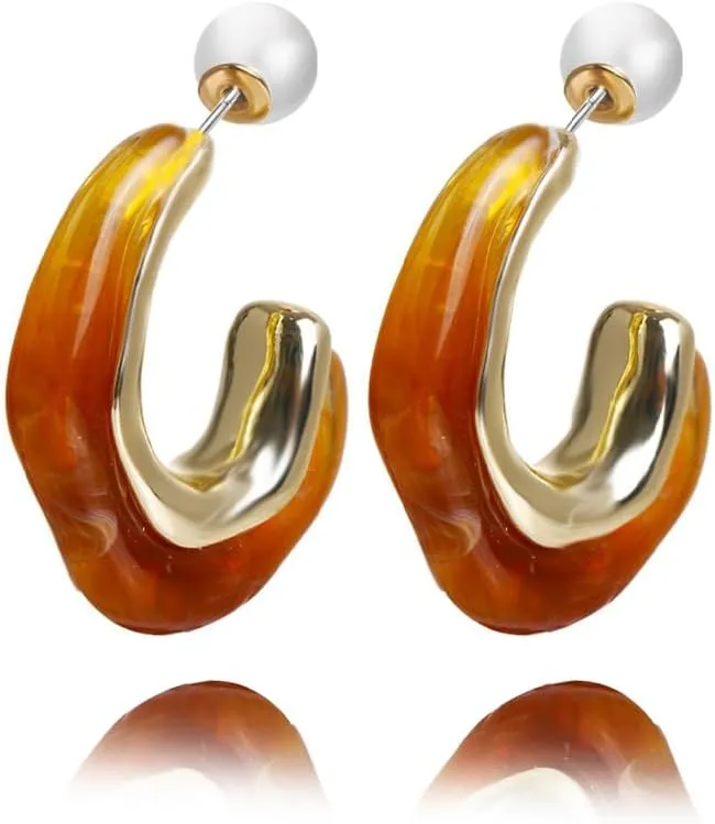 14K Gold Plated Pearl Earrings for Women Sterling Silver Pearl Hoop Earrings White Pearl Drop Dangle Earrings Chunky Pearl Statement Earrings Jewelry