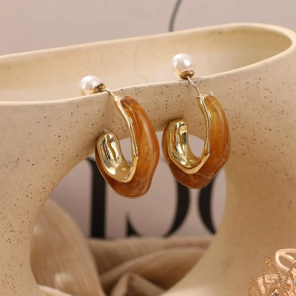 14K Gold Plated Pearl Earrings for Women Sterling Silver Pearl Hoop Earrings White Pearl Drop Dangle Earrings Chunky Pearl Statement Earrings Jewelry