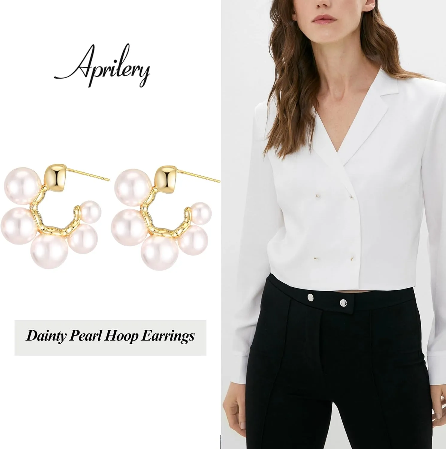 14K Gold Plated Pearl Hoop Earrings for Women, Trendy Pearl Earrings Cuff Lightweight Hypoallergenic Jewelry for Her