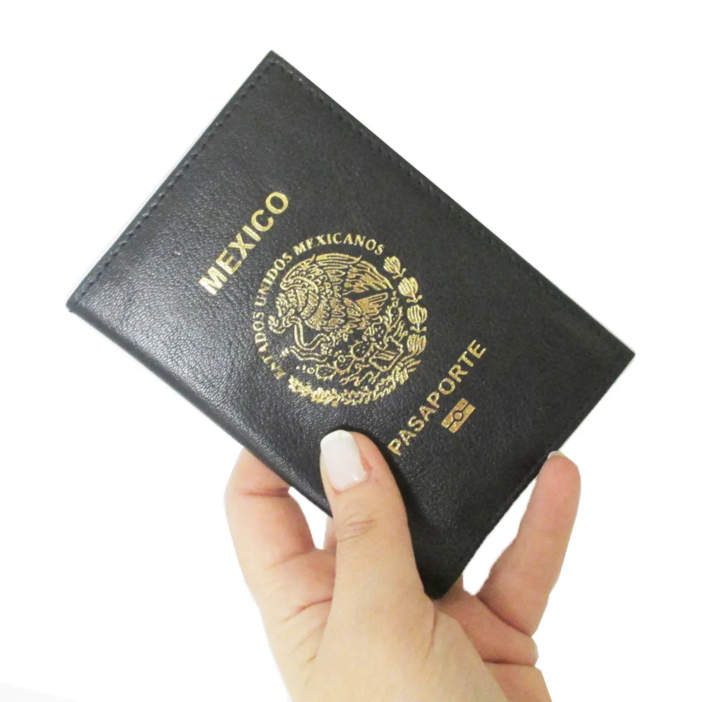 2 Pc Mexico Passport Cover Travel ID Card Cash Wallet Holder Leather Case Blue