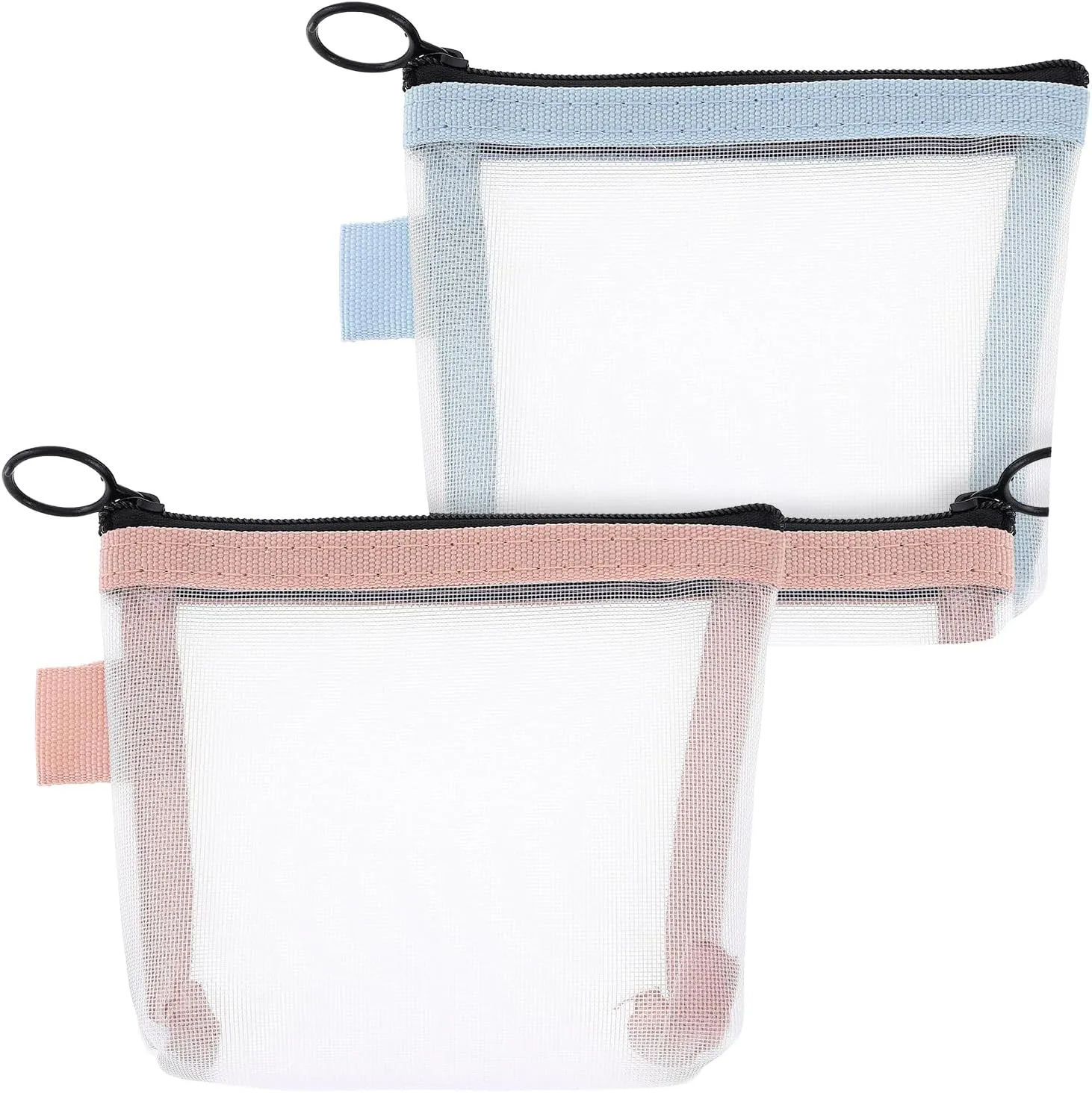 2 PCS Small Mesh Bags with Zipper, Mini Mesh Makeup Bag Portable Small Zipper Pouch Mini Cosmetic Bag for Purse Travel Cosmetic Bags Clear Nylon Make Up Pouch for Lipstick Coin Keys Earphone Cards