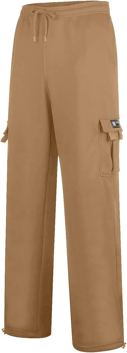 2024 Men's Heavyweight Fleece Cargo Sweatpants Stylish Stretch Elastic Waist Trousers Drawstring Loose Joggers Pants