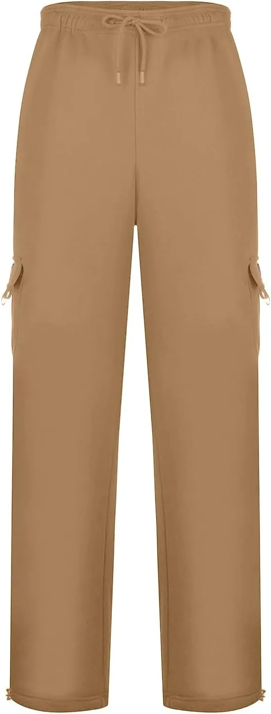 2024 Men's Heavyweight Fleece Cargo Sweatpants Stylish Stretch Elastic Waist Trousers Drawstring Loose Joggers Pants