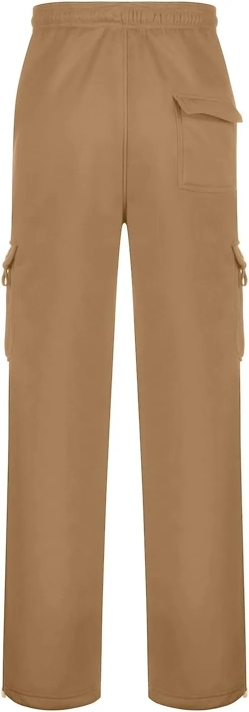 2024 Men's Heavyweight Fleece Cargo Sweatpants Stylish Stretch Elastic Waist Trousers Drawstring Loose Joggers Pants