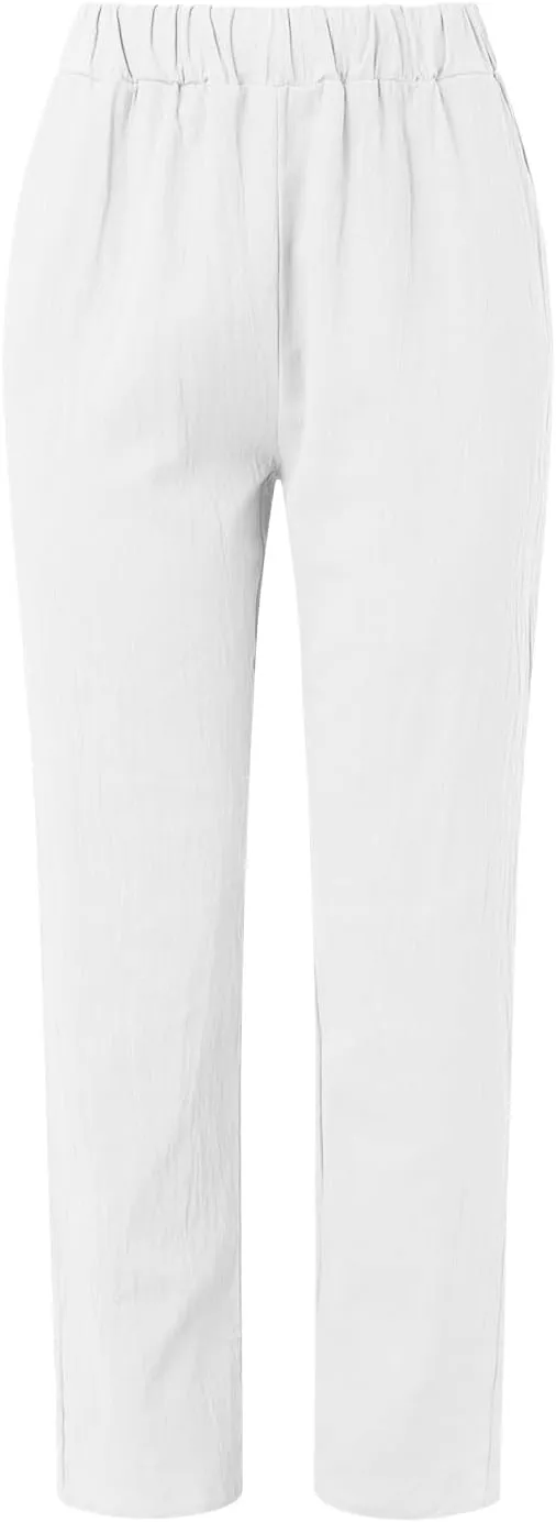 2025 Cotton Linen Pant for Women Spring Summer Casual Boho Beach Pants Lightweight Wide Leg High Waisted Trousers