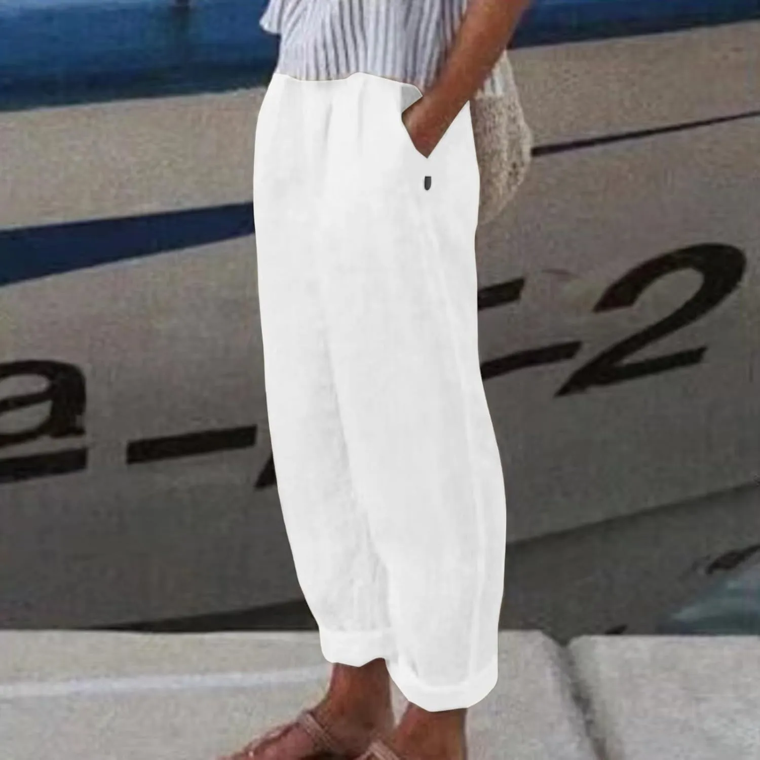 2025 Cotton Linen Pant for Women Spring Summer Casual Boho Beach Pants Lightweight Wide Leg High Waisted Trousers