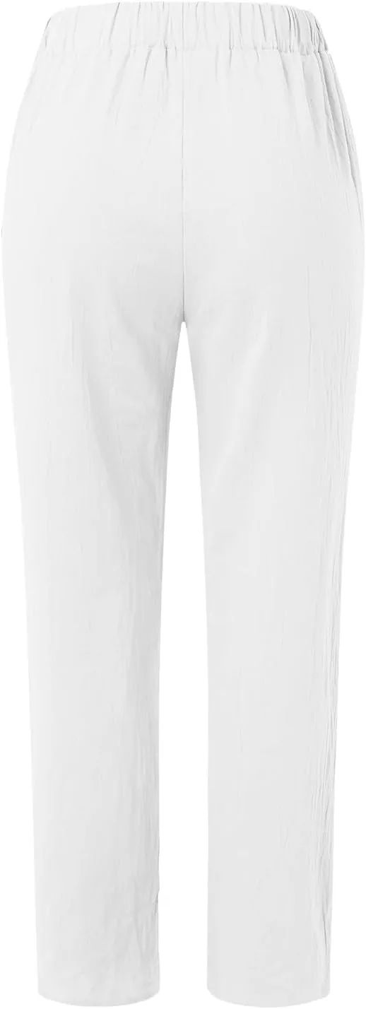 2025 Cotton Linen Pant for Women Spring Summer Casual Boho Beach Pants Lightweight Wide Leg High Waisted Trousers
