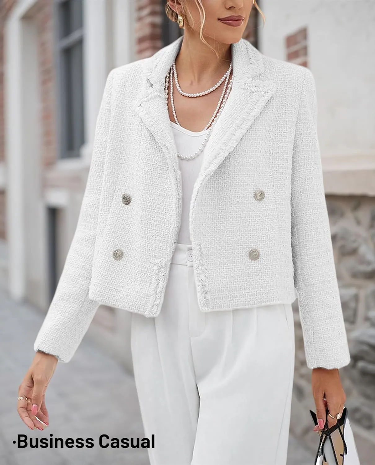 2025 Women's Spring Tweed Blazer Fashion Warm Fully-Lined Elegant Trendy Casual Double-Breasted Jacket with Pockets