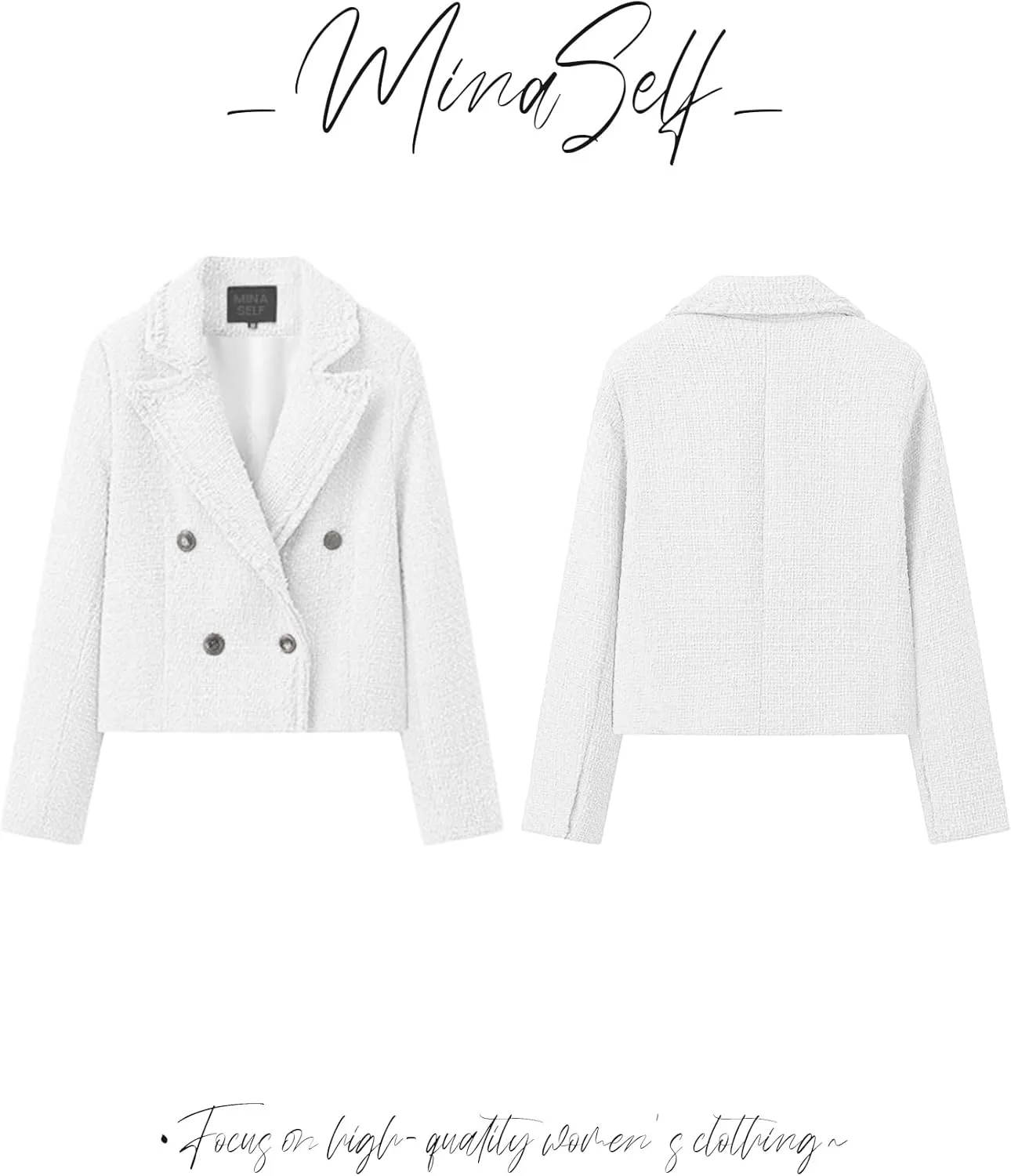 2025 Women's Spring Tweed Blazer Fashion Warm Fully-Lined Elegant Trendy Casual Double-Breasted Jacket with Pockets