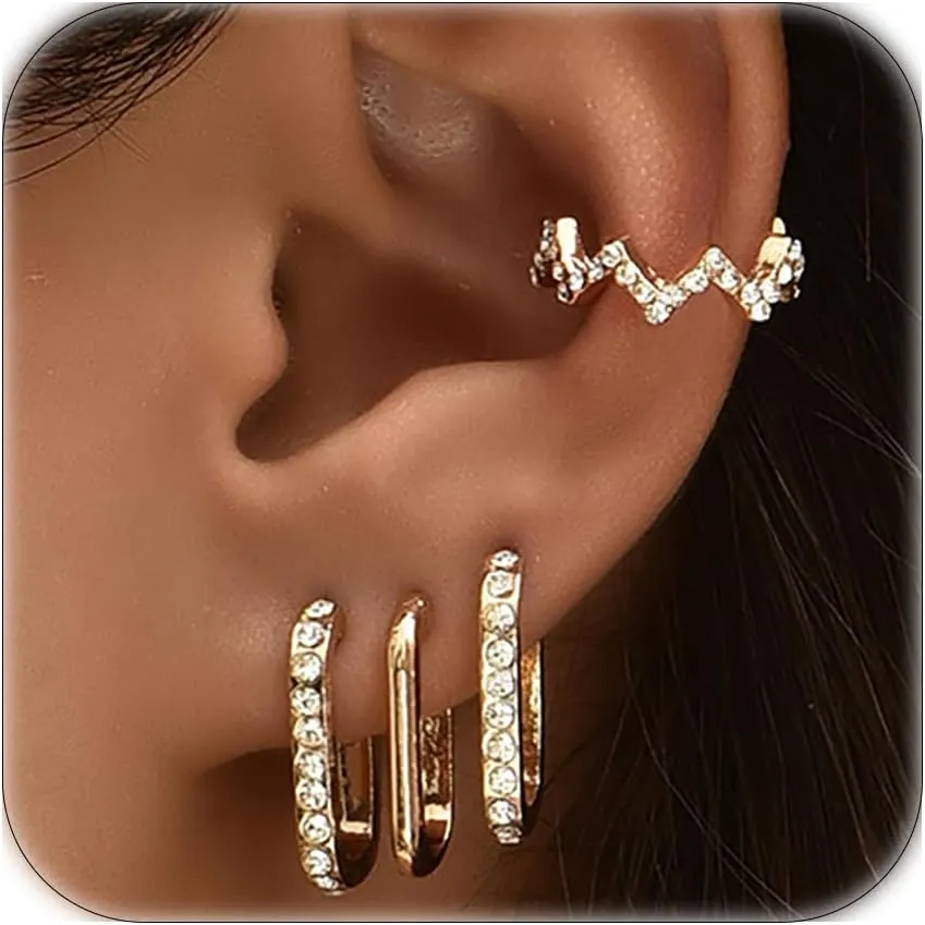 3-7Pcs Gold Ear Cuffs for Women Trendy Bead Hoop Earrings Set Blue Purple Heart Ear Cuff Earrings Elegant Lightweight Accessories