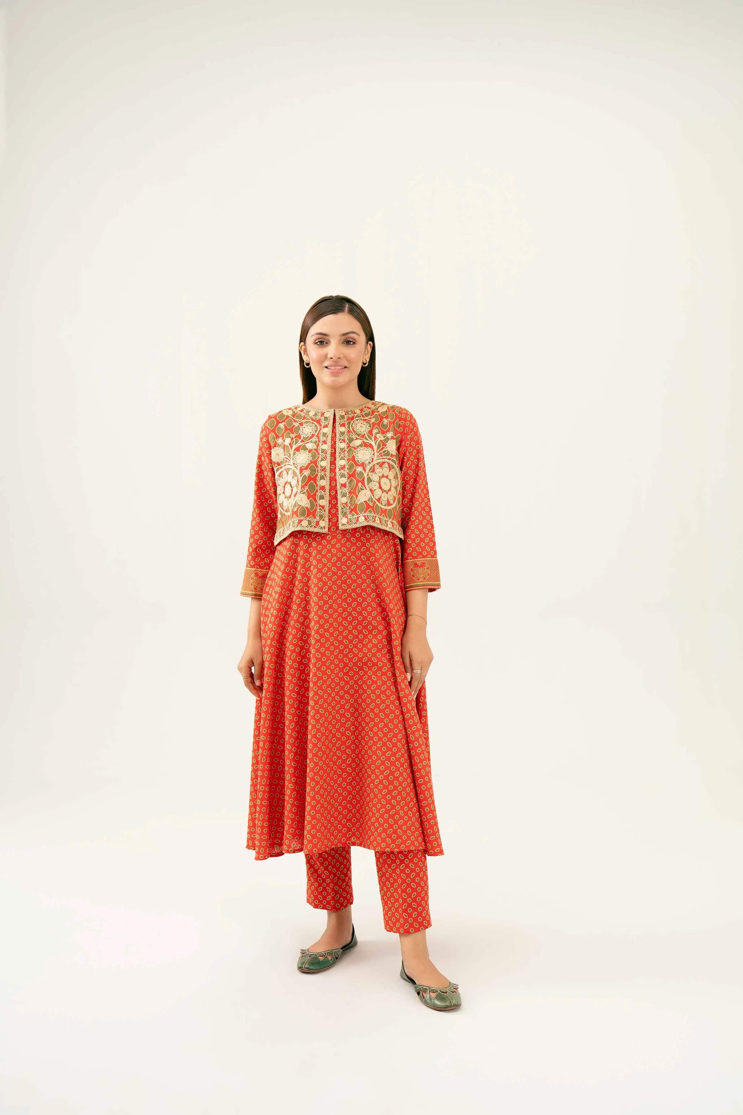 3 Piece - Printed Embroidered Suit - PW24-219