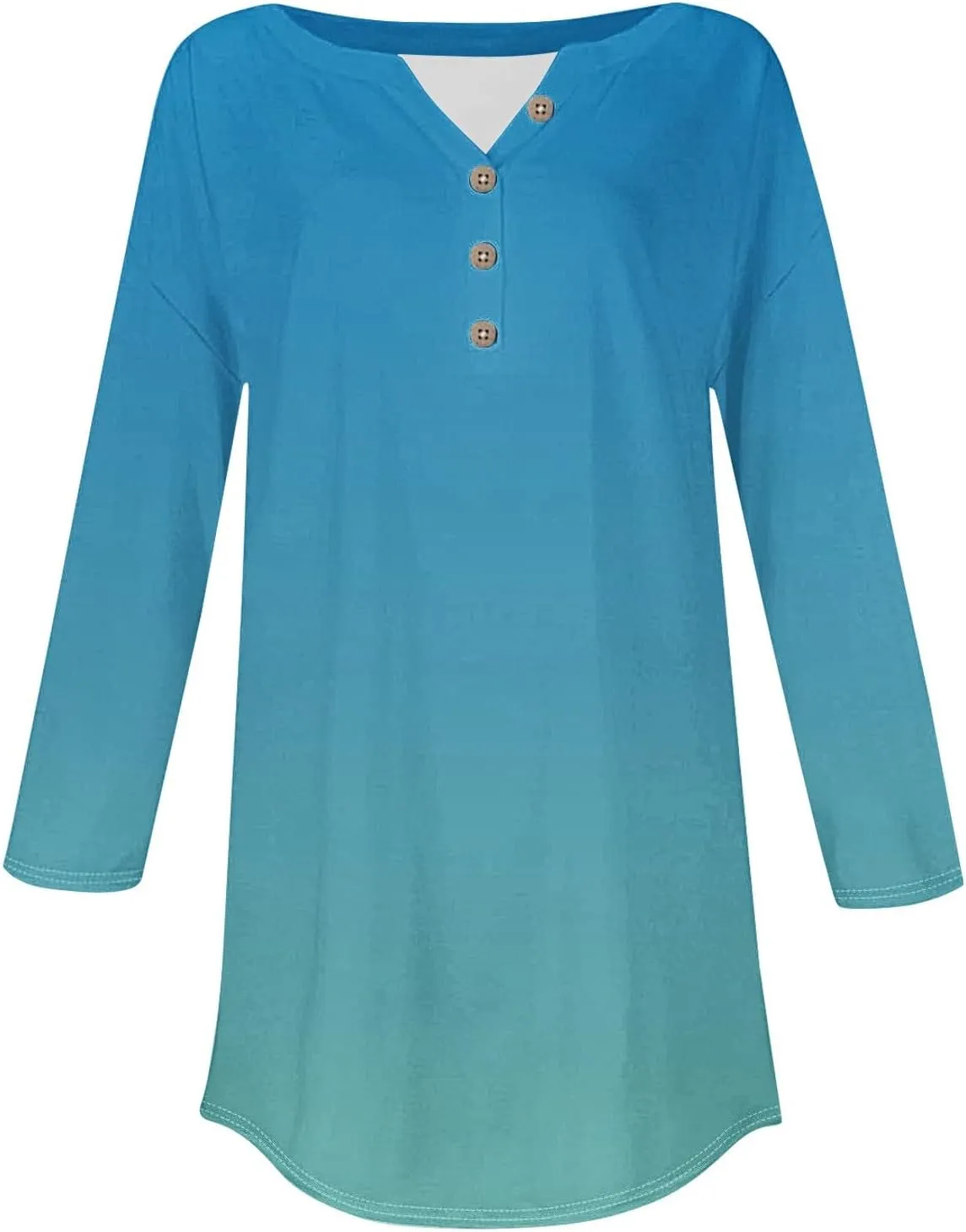 3/4 Length Sleeve Womens Tops 2025 Casual Loose Fit Long Tunic Tops Henley Neck Three Quarter Sleeve Button Up Shirts