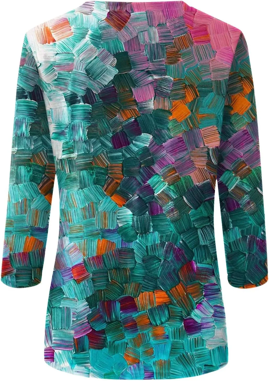 3/4 Length Sleeve Womens Tops Boho Printed Pullover Round Neck Casual Basic Blouses Loose Fit 3/4 Sleeve T Shirts