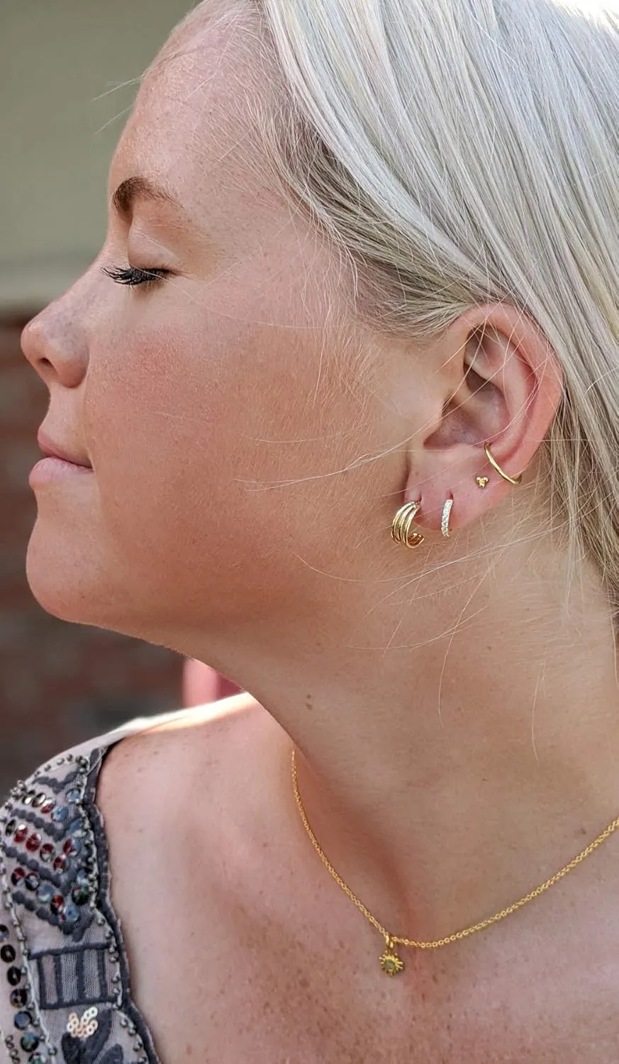 925 Sterling Silver 18K Gold Plated Huggie Ear Cuff for Women | Clip on Cartilage | Set of Three Ear Wraps