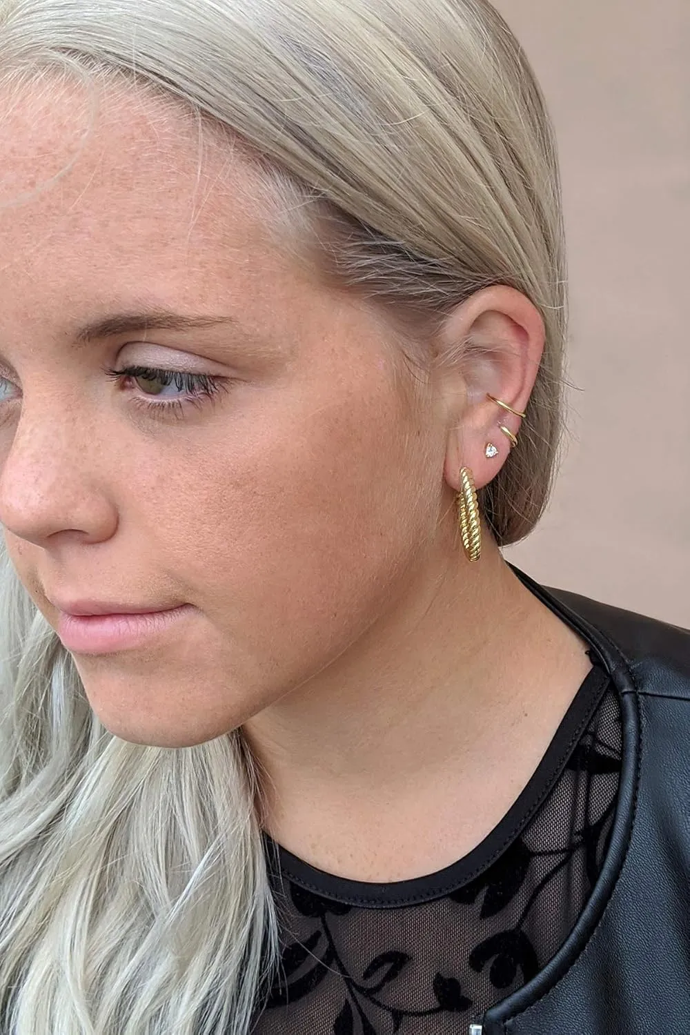 925 Sterling Silver 18K Gold Plated Huggie Ear Cuff for Women | Clip on Cartilage | Set of Three Ear Wraps