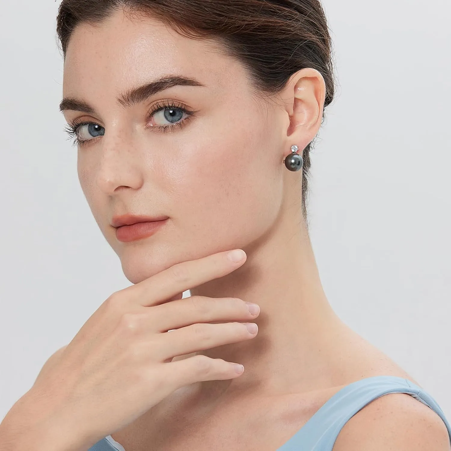 925 Sterling Silver Large Pearl Stud Earring, Cubic Zirconia CZ Diamond Pearl Earring for Women, 10MM-12MM Pearl Jewelry Gift for Women