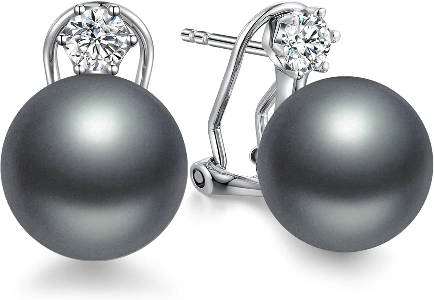 925 Sterling Silver Large Pearl Stud Earring, Cubic Zirconia CZ Diamond Pearl Earring for Women, 10MM-12MM Pearl Jewelry Gift for Women