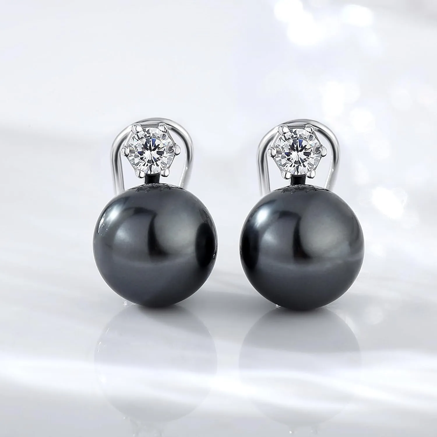 925 Sterling Silver Large Pearl Stud Earring, Cubic Zirconia CZ Diamond Pearl Earring for Women, 10MM-12MM Pearl Jewelry Gift for Women
