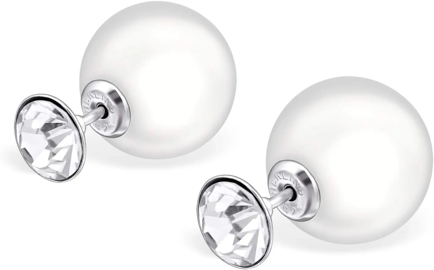 925 Sterling Silver Plastic Pearl & Round Crystal Ear Jacket Earrings Back Ear Cuffs double stud earrings 33166 33167