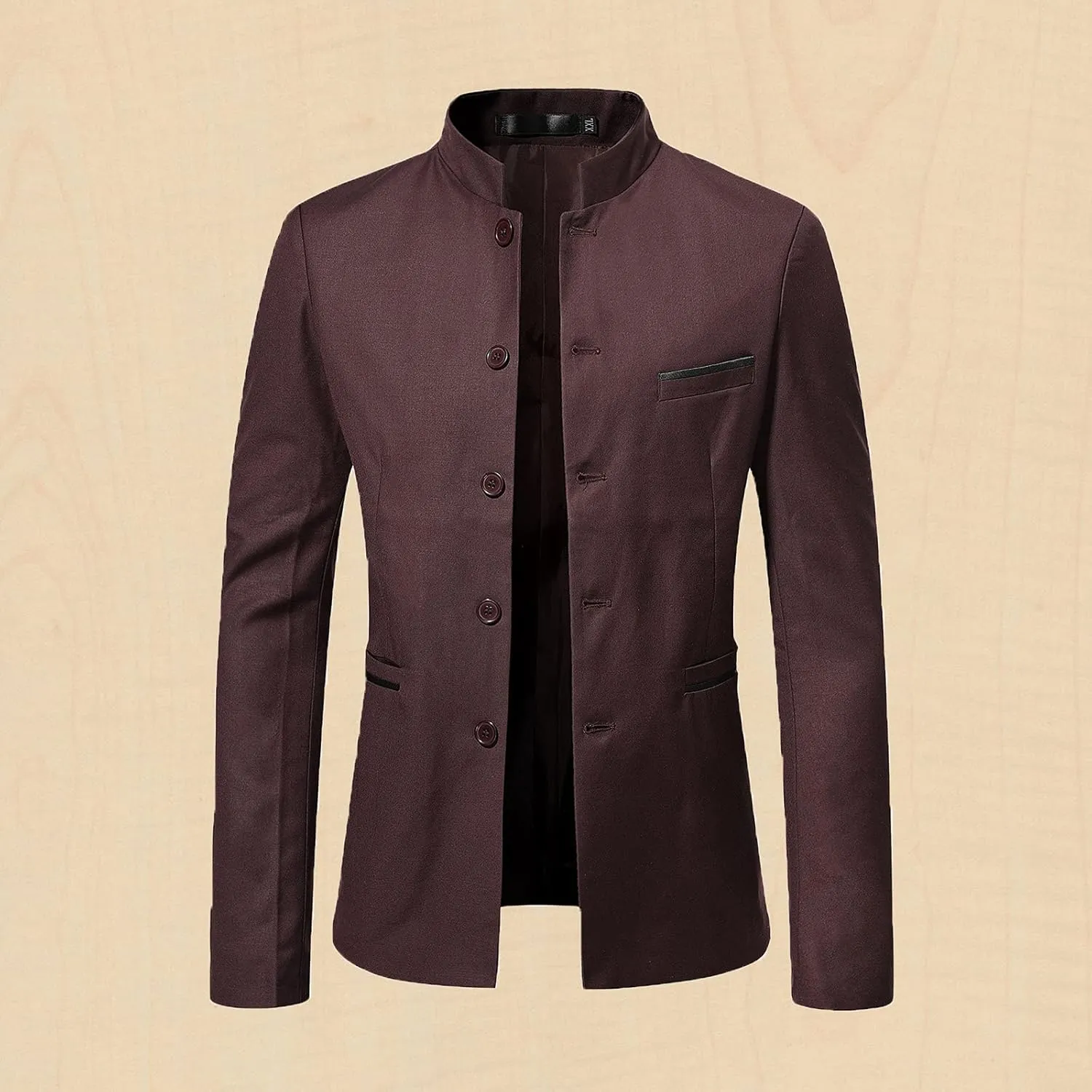 Akklian Men's Chinese Tunic Suits Mandarin Collar Formal Jacket Slim-Fit Front Button Blazer Traditional Uniform Dress Shirt