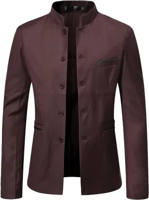 Akklian Men's Chinese Tunic Suits Mandarin Collar Formal Jacket Slim-Fit Front Button Blazer Traditional Uniform Dress Shirt