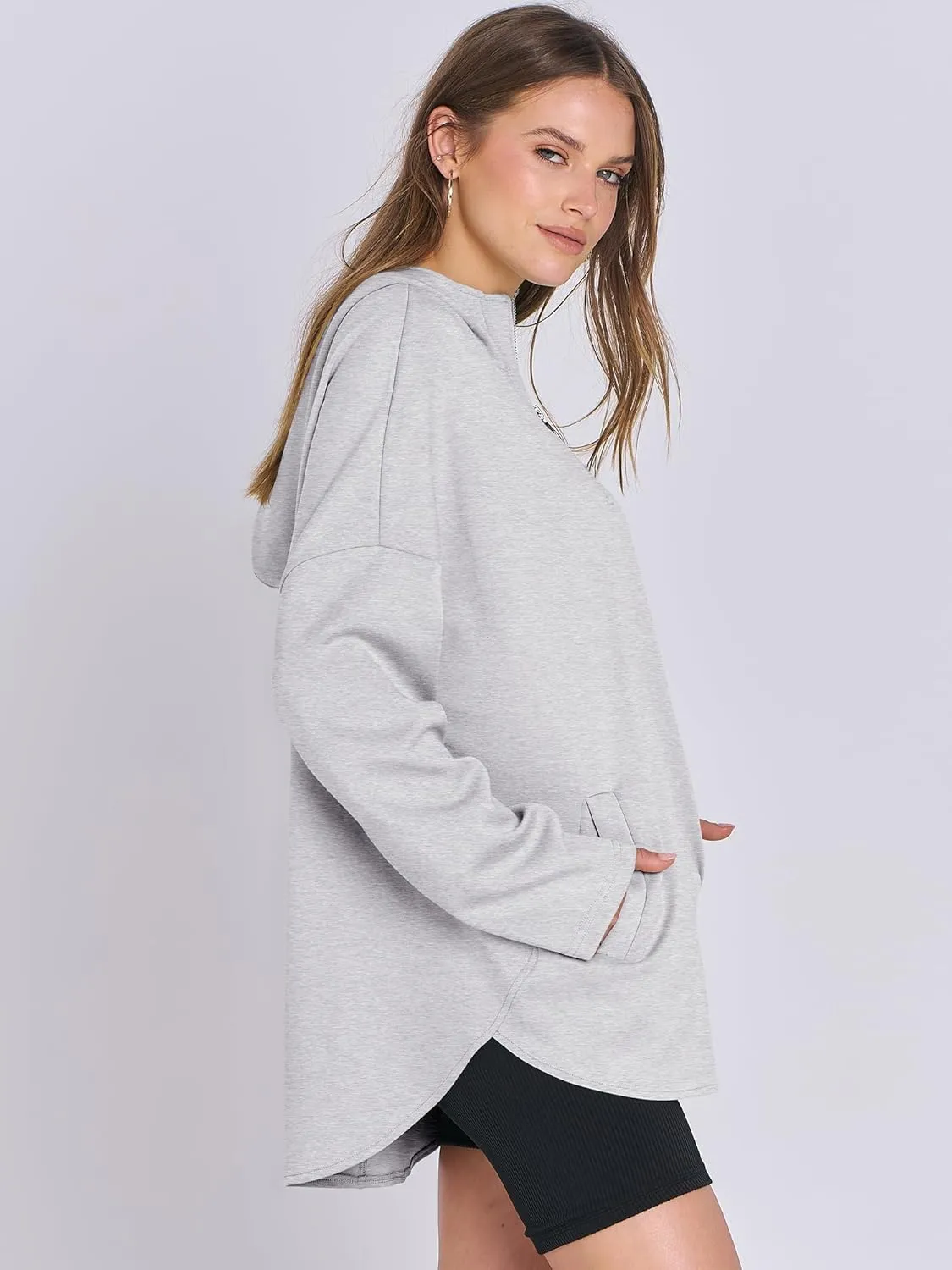 ANRABESS Womens Oversized Hoodie Quarter Zip Sweatshirts 2025 Spring Tunic Pullover Top Trendy Teen Girls Preppy Clothes