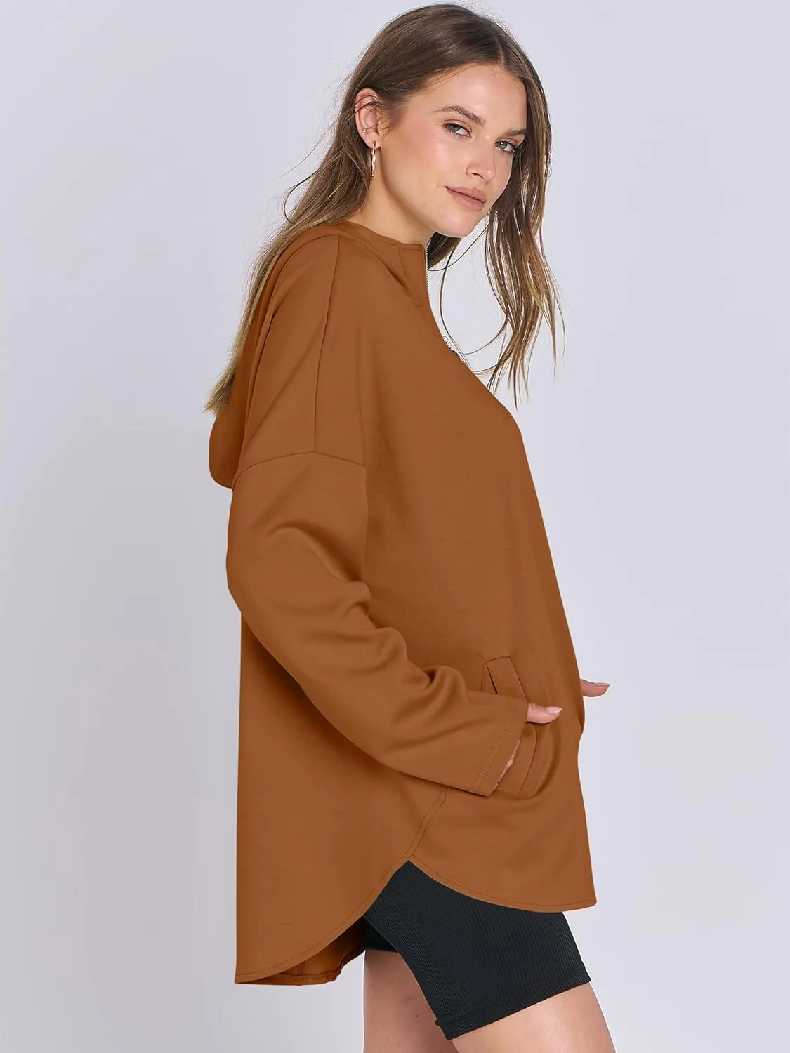 ANRABESS Womens Oversized Hoodie Quarter Zip Sweatshirts 2025 Spring Tunic Pullover Top Trendy Teen Girls Preppy Clothes