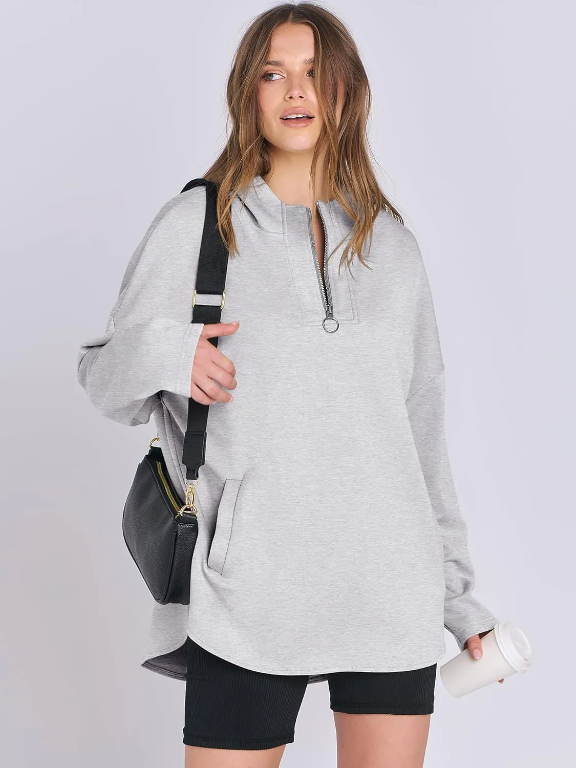 ANRABESS Womens Oversized Hoodie Quarter Zip Sweatshirts 2025 Spring Tunic Pullover Top Trendy Teen Girls Preppy Clothes