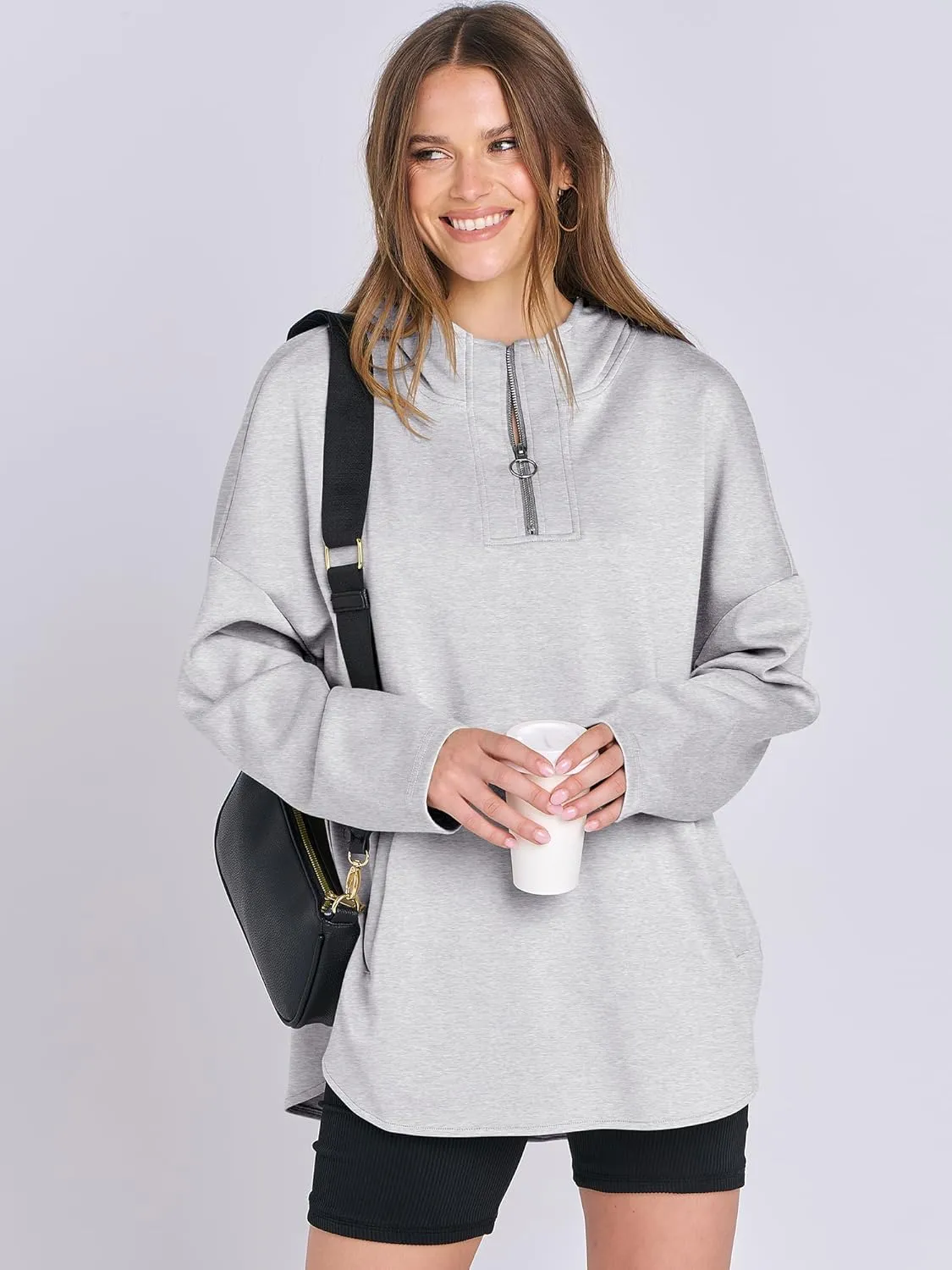 ANRABESS Womens Oversized Hoodie Quarter Zip Sweatshirts 2025 Spring Tunic Pullover Top Trendy Teen Girls Preppy Clothes