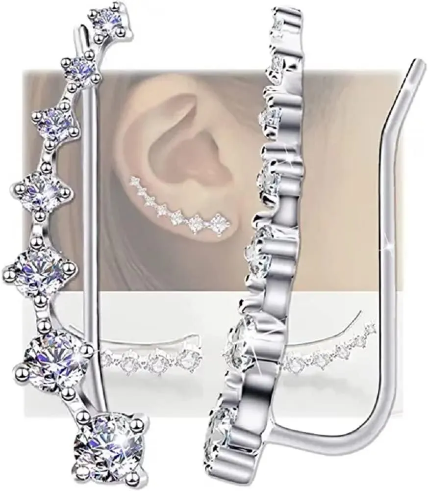 ASFKIPMF 7 Star Ear Cuffs Climber Earrings Ear Cuffs Climber Earrings for Women S925 Sterling Silver Hypoallergenic 7 Diamonds Earring with Cubic Zirconia Bridal Wedding Earrings(Silver)