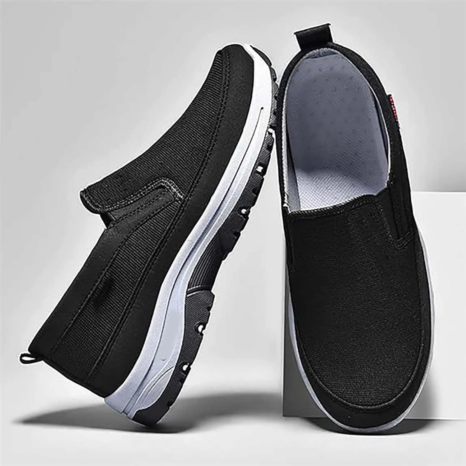 Auguscare Shoes - Auguscare Shoes Men Seniors, Breeze Shoes for Men, Men's Arch Support Slip-on Canvas Loafers (Black,11.5)