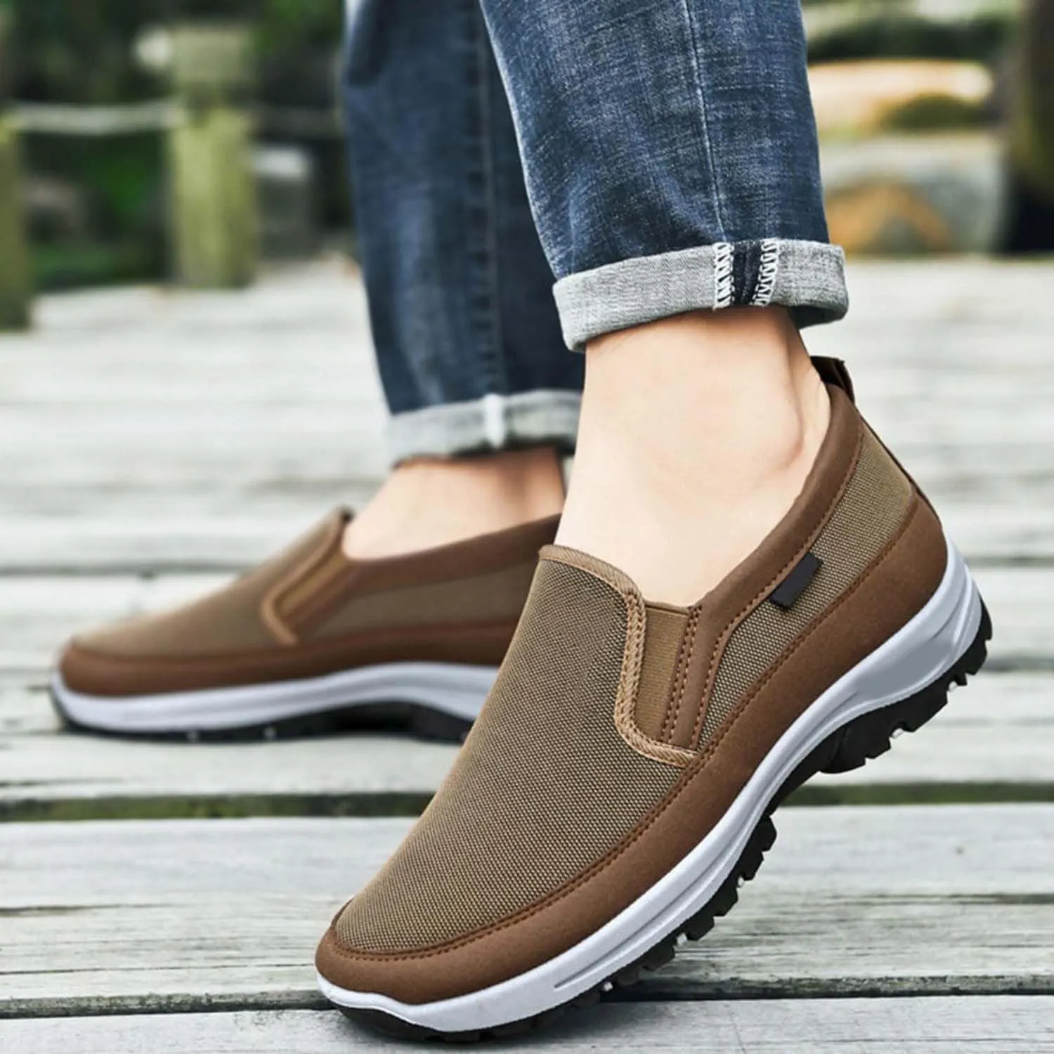 Auguscare Shoes - Auguscare Shoes Men Seniors, Breeze Shoes for Men, Men's Arch Support Slip-on Canvas Loafers (Black,11.5)