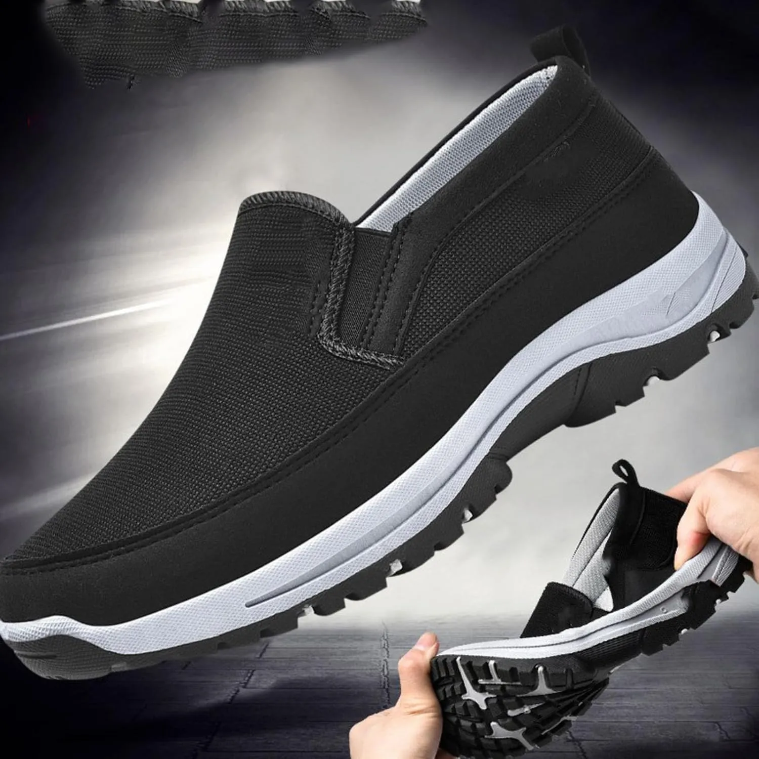 Auguscare Shoes - Auguscare Shoes Men Seniors, Breeze Shoes for Men, Men's Arch Support Slip-on Canvas Loafers (Black,11.5)