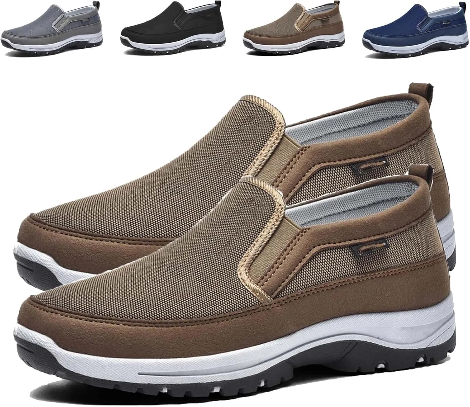Auguscare Shoes - Auguscare Shoes Men Seniors, Breeze Shoes for Men, Men's Arch Support Slip-on Canvas Loafers (Brown,11.5)
