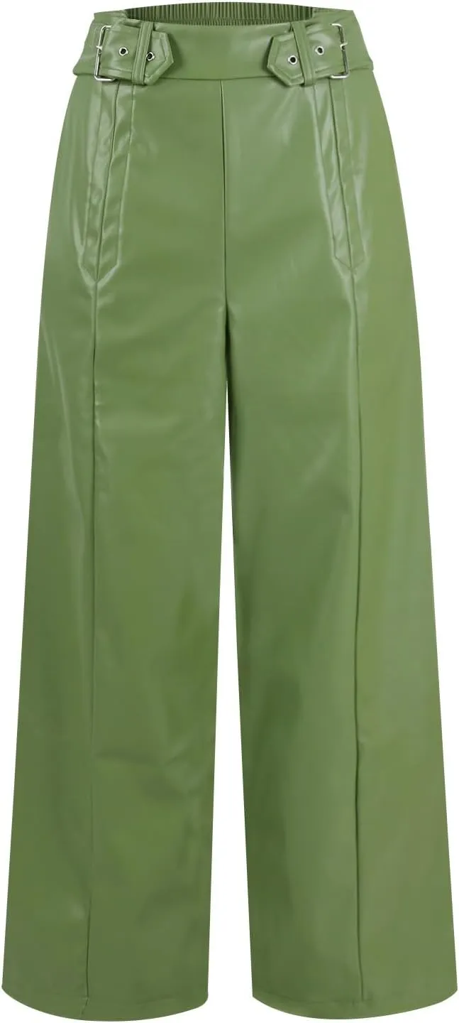 Azeralia Wide Leg Pants Woman Leather Pants High Waist Wide Leg Flared Pants Casual Loose Trousers