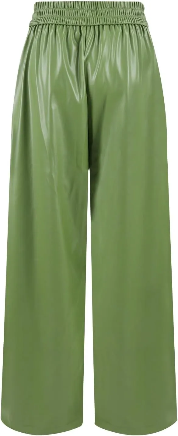 Azeralia Wide Leg Pants Woman Leather Pants High Waist Wide Leg Flared Pants Casual Loose Trousers