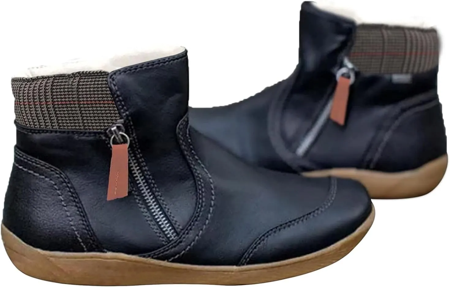 Bcshiye Women's Ankle Boots Leather Zipper Comfort Shoes Arch Support Zipper Flats Booties Outdoor Party Short Boots