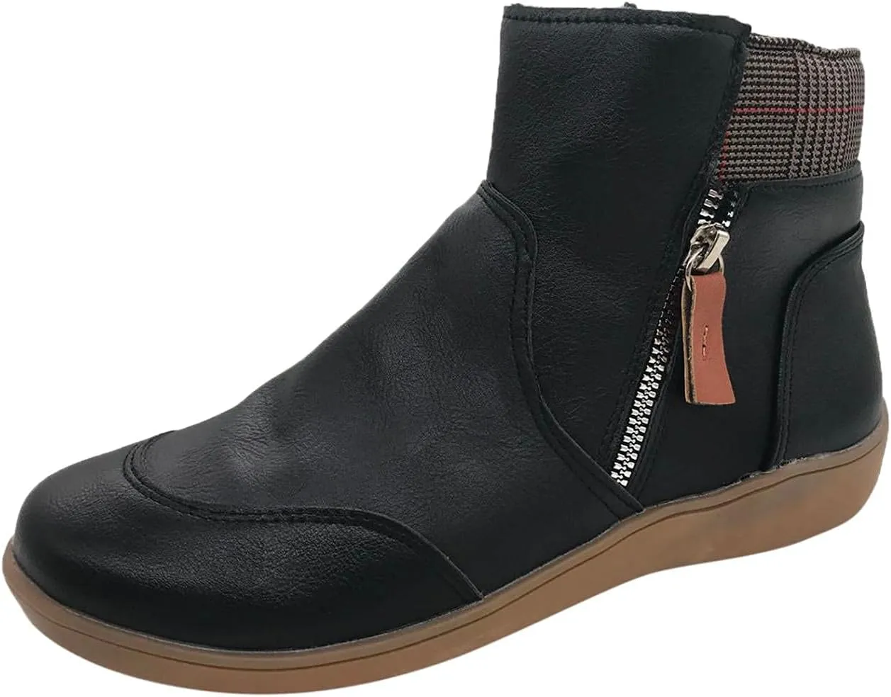 Bcshiye Women's Ankle Boots Leather Zipper Comfort Shoes Arch Support Zipper Flats Booties Outdoor Party Short Boots