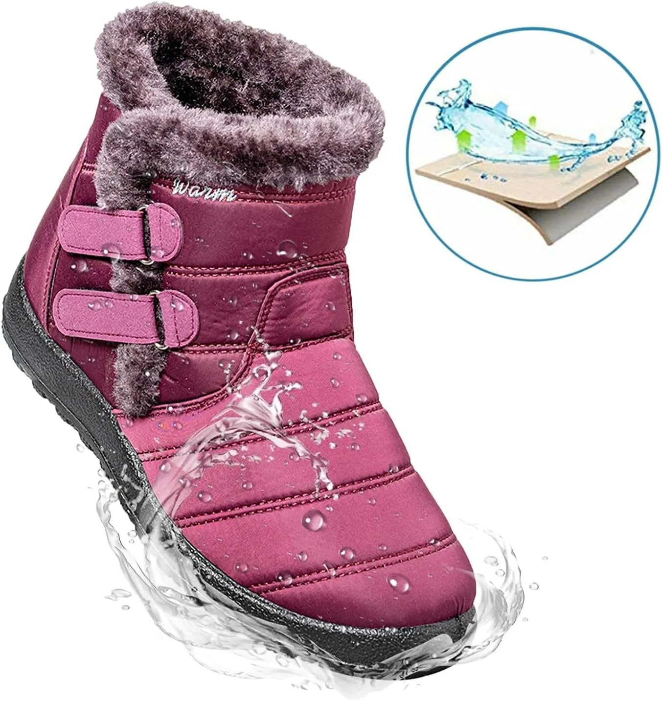 Bcshiye Womens Snow Boots,Warm Anit-Slip Ankle Bootie Waterproof Outdoor Snow Boots Fur Lined Winter Shoes for Women