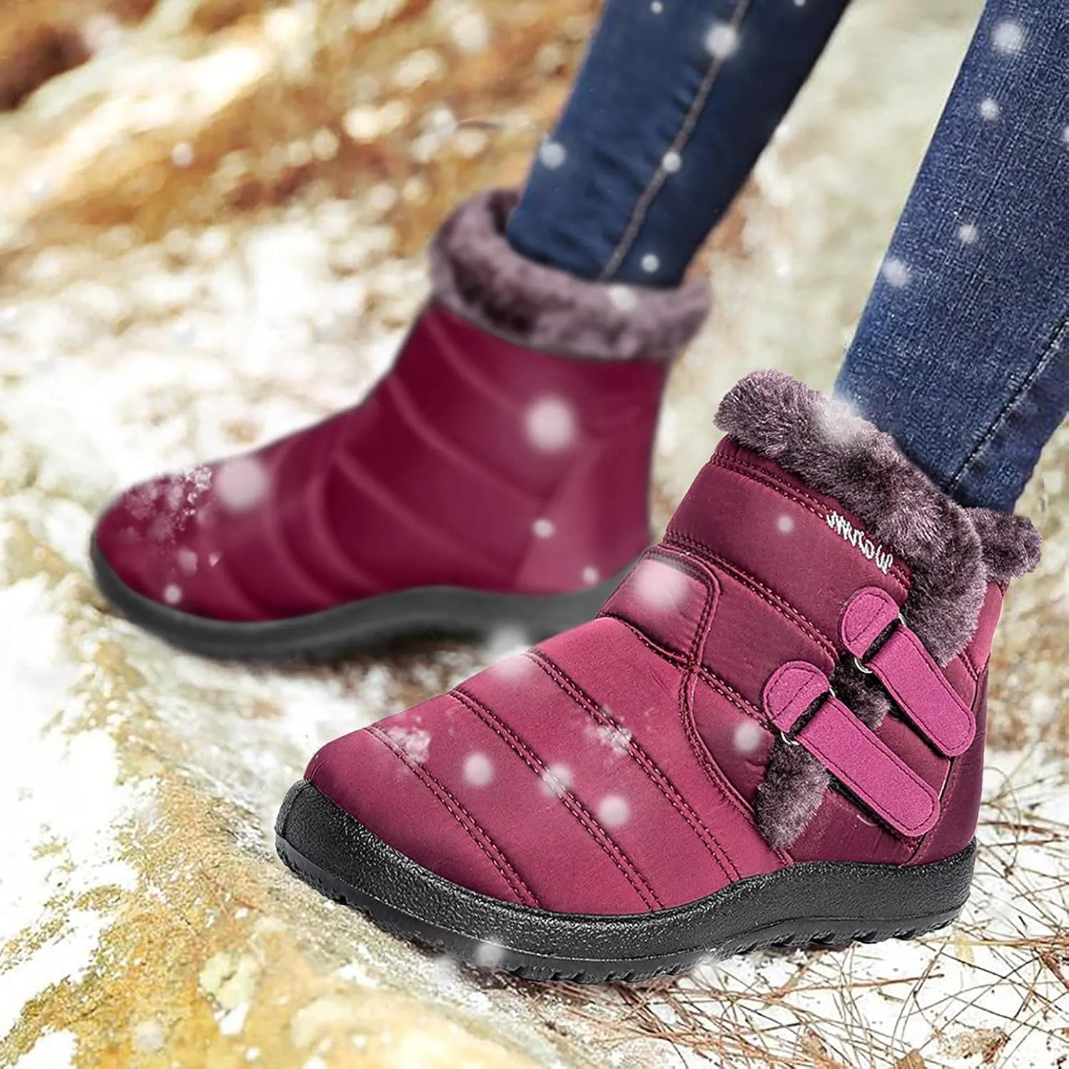 Bcshiye Womens Snow Boots,Warm Anit-Slip Ankle Bootie Waterproof Outdoor Snow Boots Fur Lined Winter Shoes for Women