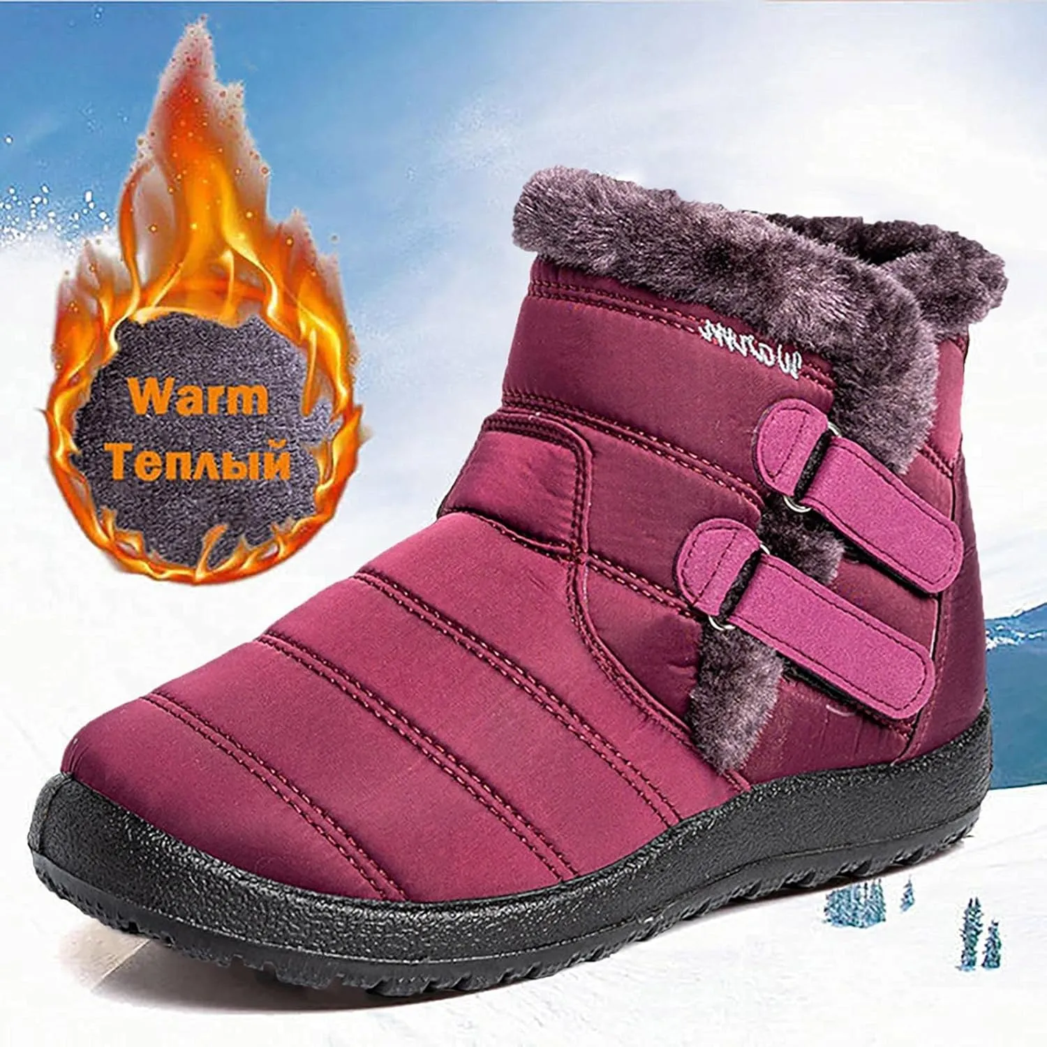 Bcshiye Womens Snow Boots,Warm Anit-Slip Ankle Bootie Waterproof Outdoor Snow Boots Fur Lined Winter Shoes for Women