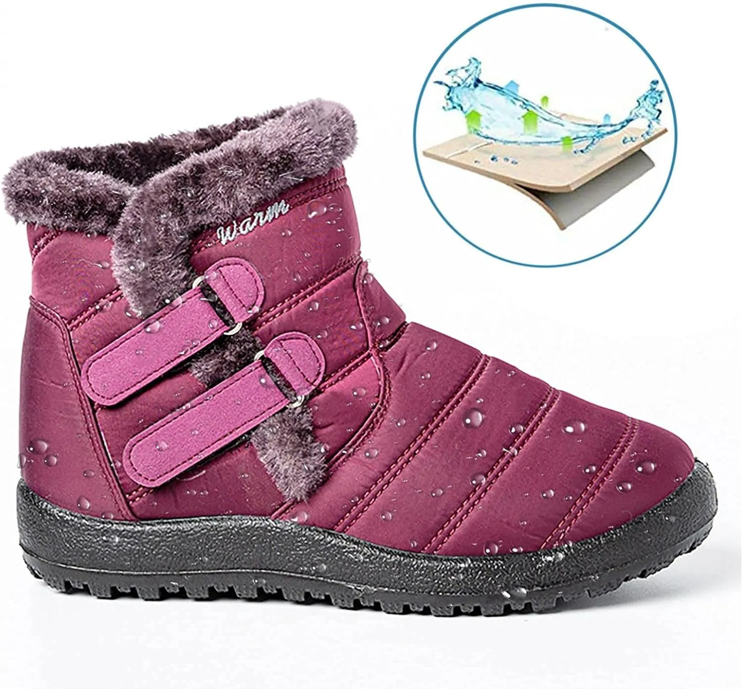 Bcshiye Womens Snow Boots,Warm Anit-Slip Ankle Bootie Waterproof Outdoor Snow Boots Fur Lined Winter Shoes for Women