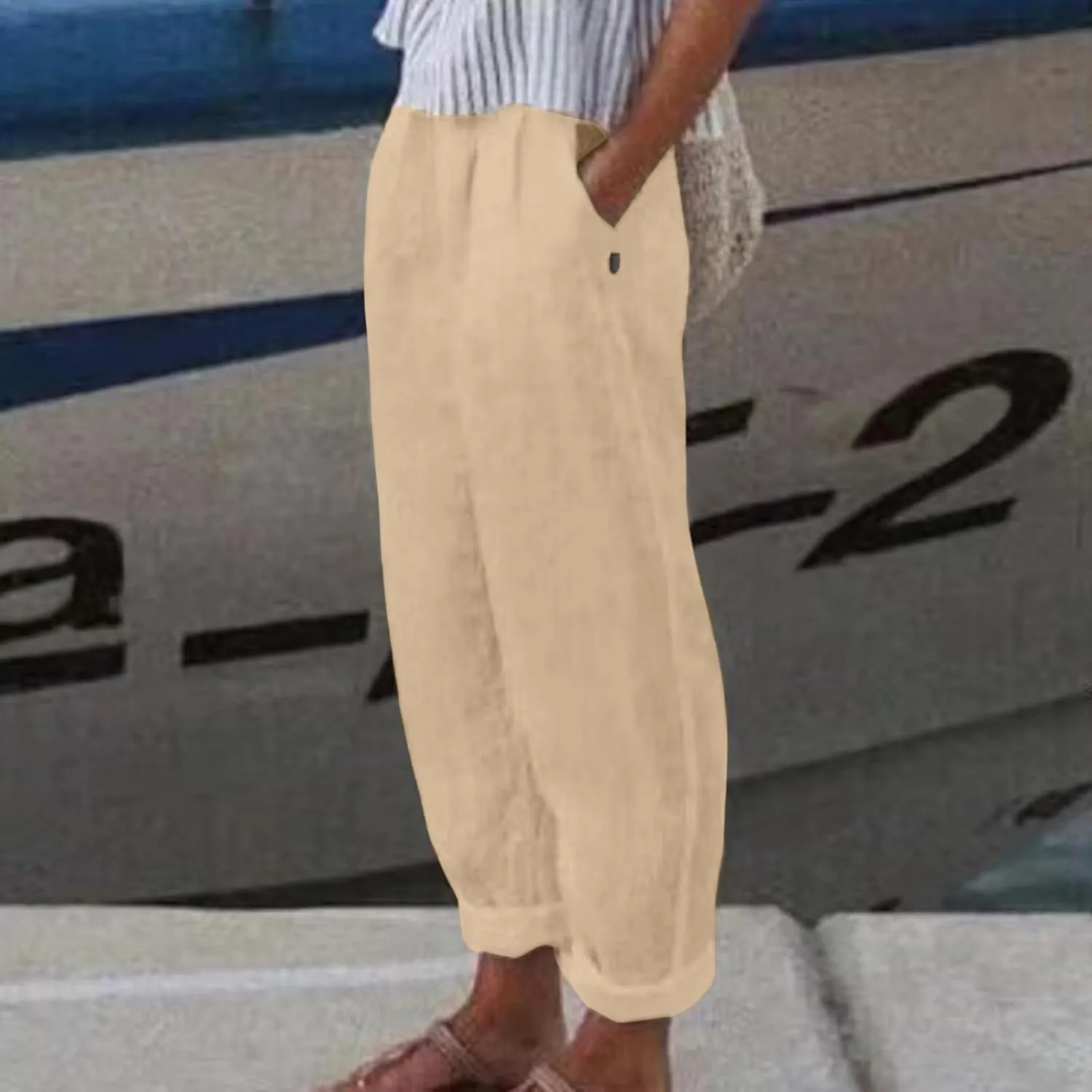 Beach Pants for Women Trendy 2025 Lounge Loose Drawstring Elastic Waist Pant Trousers Casual Summer Slacks Clothes