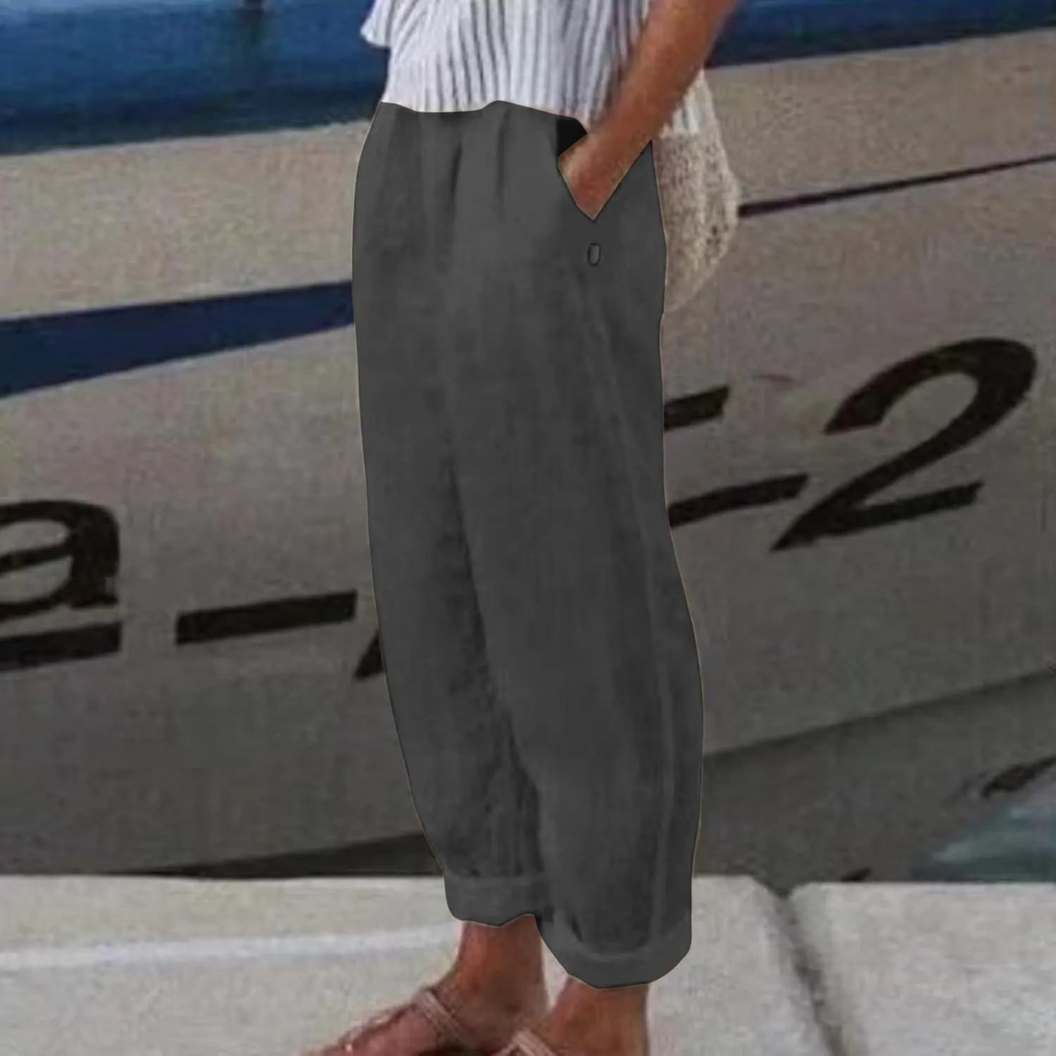 Beach Pants for Women Trendy 2025 Lounge Loose Drawstring Elastic Waist Pant Trousers Casual Summer Slacks Clothes