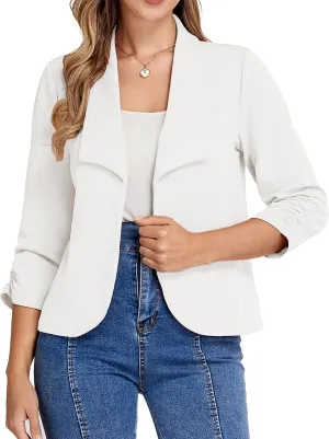 Belle Poque Womens Casual Blazers Open Front Lightweight Suit Jackets Business Dressy 3/4 Sleeve Blazers for Work
