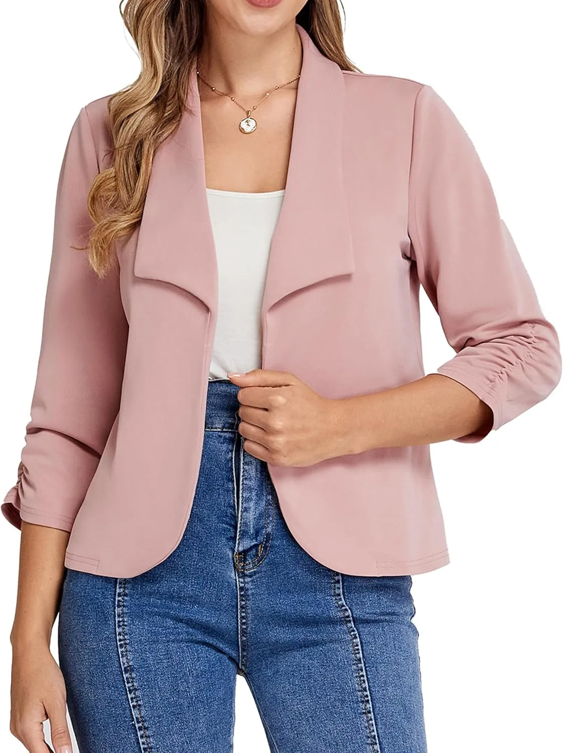 Belle Poque Womens Casual Blazers Open Front Lightweight Suit Jackets Business Dressy 3/4 Sleeve Blazers for Work